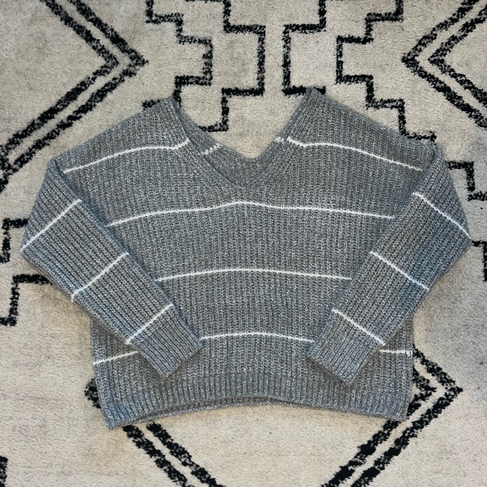 Pink Rose size Medium grey and white striped knit sweater